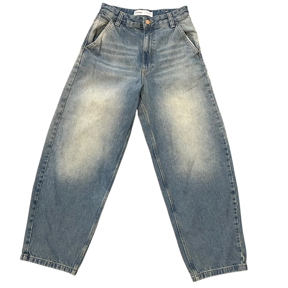 Bershka Faded-effect skater fit Balloon Leg Jeans Blue Size 28